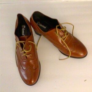 Odema Womens PU Oxford Shoe Brown Sz 10.5 Chunky Heel Wing Tip Brogue accents